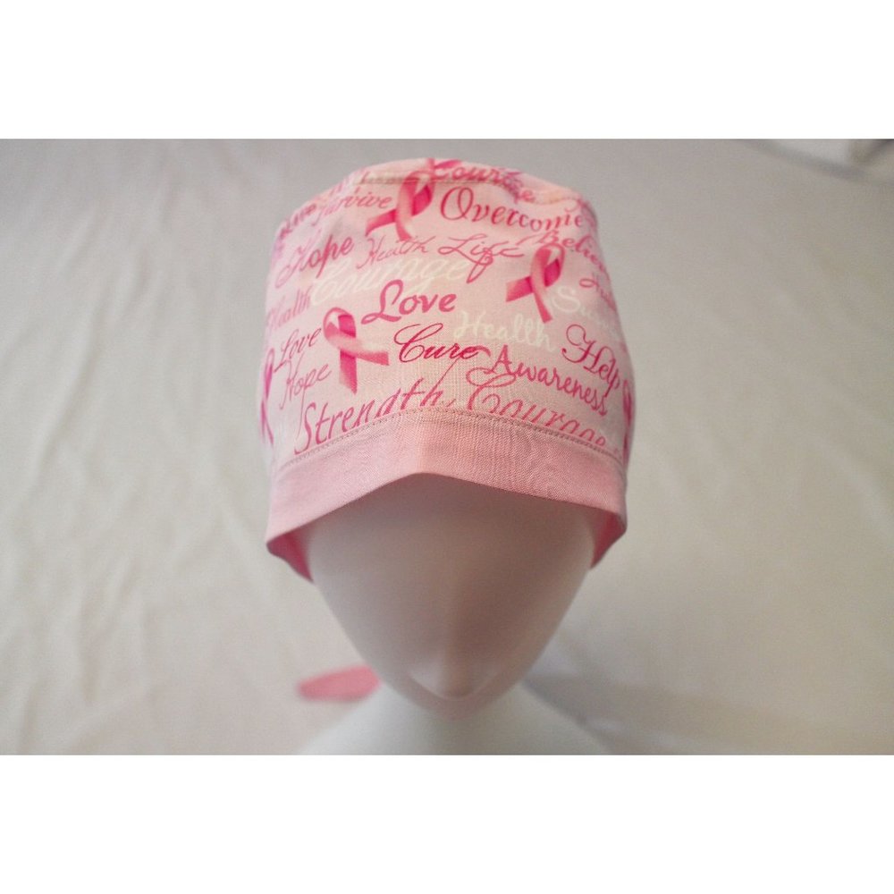 Pink Breast Cancer Ribbon Surgical Scrub Cap Dentist Vet Chemo Hat